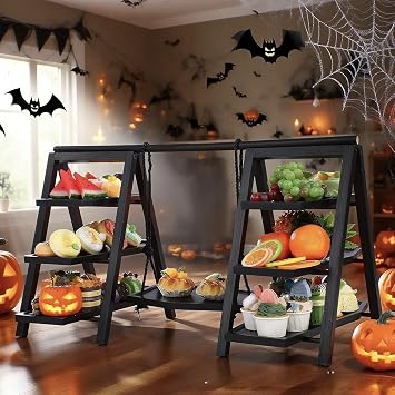 Gothic Wooden Cupcake Stand, 3 Tier Rustic Tiered Serving Tray, Removable Wooden Display Stand for Halloween Dessert Display, Perfect for Home Hosts, Caterers & Party Planners Black