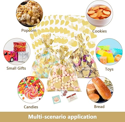 Miniatura 22 de COQOFA 100 bolsas de regalo de estrella rosa de 7 x 12 pulgadas, bolsas de regalo de celofán, bolsas de regalo de fiesta, bolsas de plástico Rosado