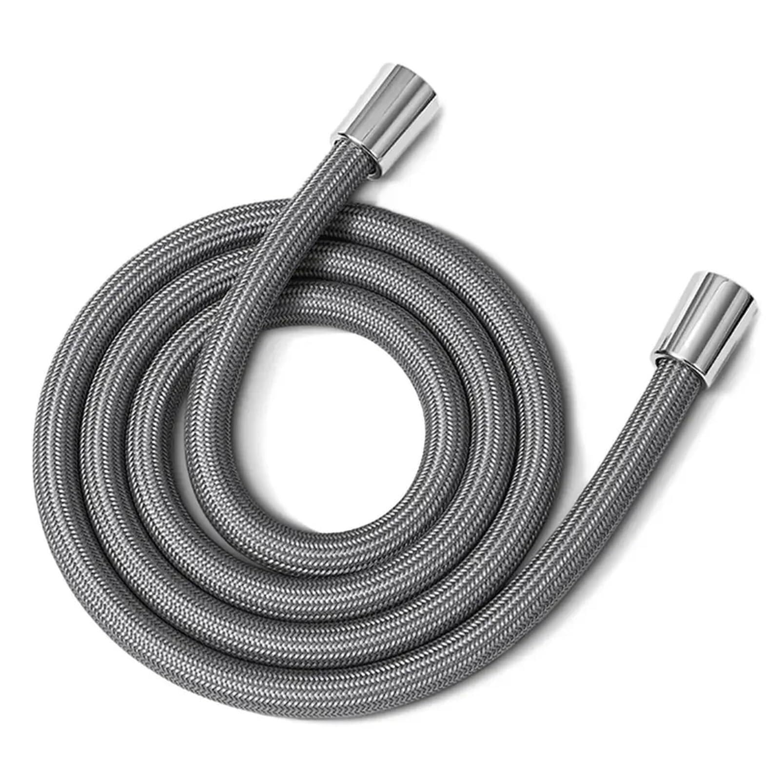 Zhaoqin One Color Shower Hose 1.5/2.0 Meter Anti Winding Flexible Nylon Shower Hose Gi/2 Universal Interface Bath High Pressure Pipe(Grey-2Meter)