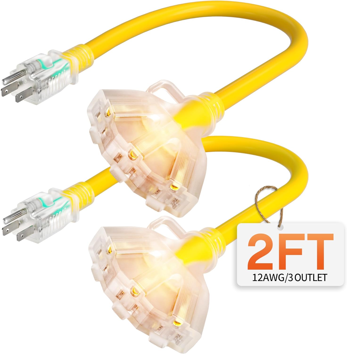 25 ft 12 Gauge Heavy Duty 3 Outlet Extension Cord Splitter with Indicator, Waterproof Outdoor Extension Cord with Multiple Outlets, 15A 1875W for Small Appliances, ETL Listed, White SJTW