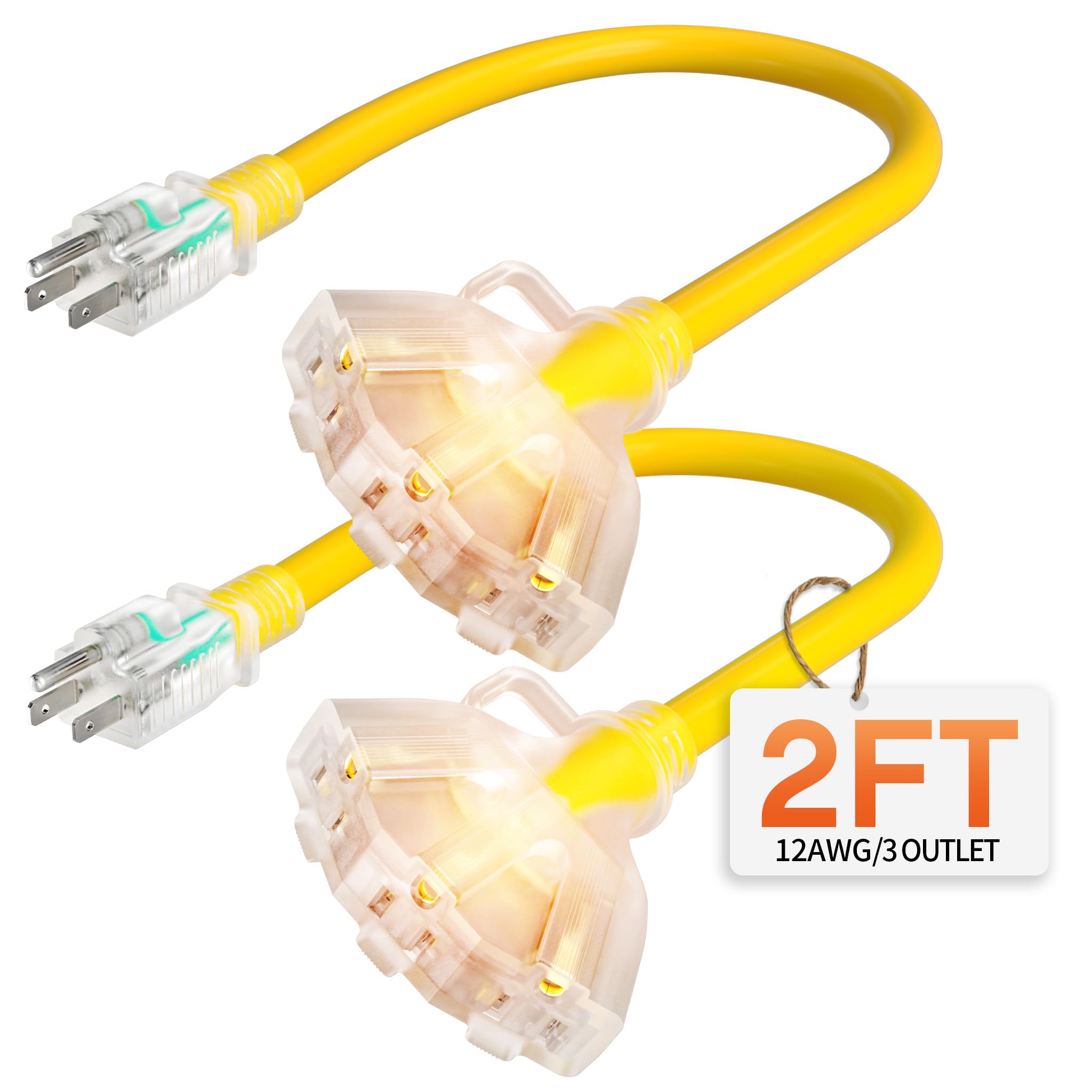 Deeklify 2 ft 12 AWG 2-Pack Extension Cord
