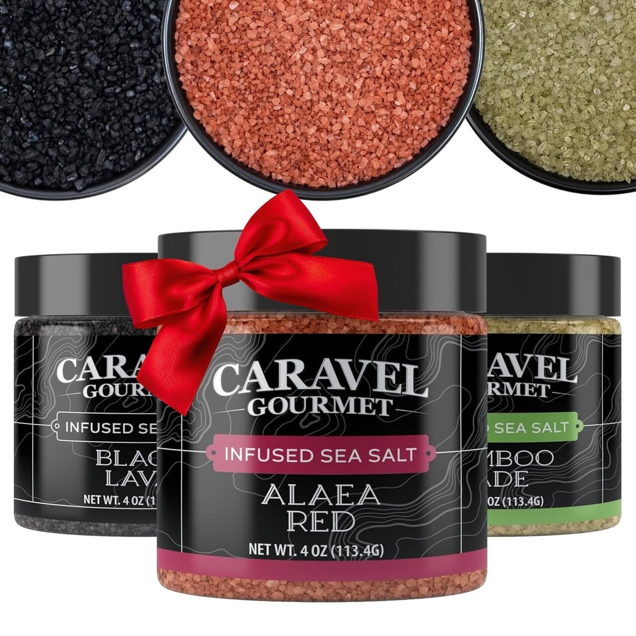 Hawaiian Sea Salt 3-Pack - Alaea Red, Bamboo Jade, Black Lava - All-Natural Sea Salts from the Pacific Ocean and Hawaiian Islands - Gluten-Free, No MSG, Non-GMO - Chef's Choice (4 oz Jar x 3)