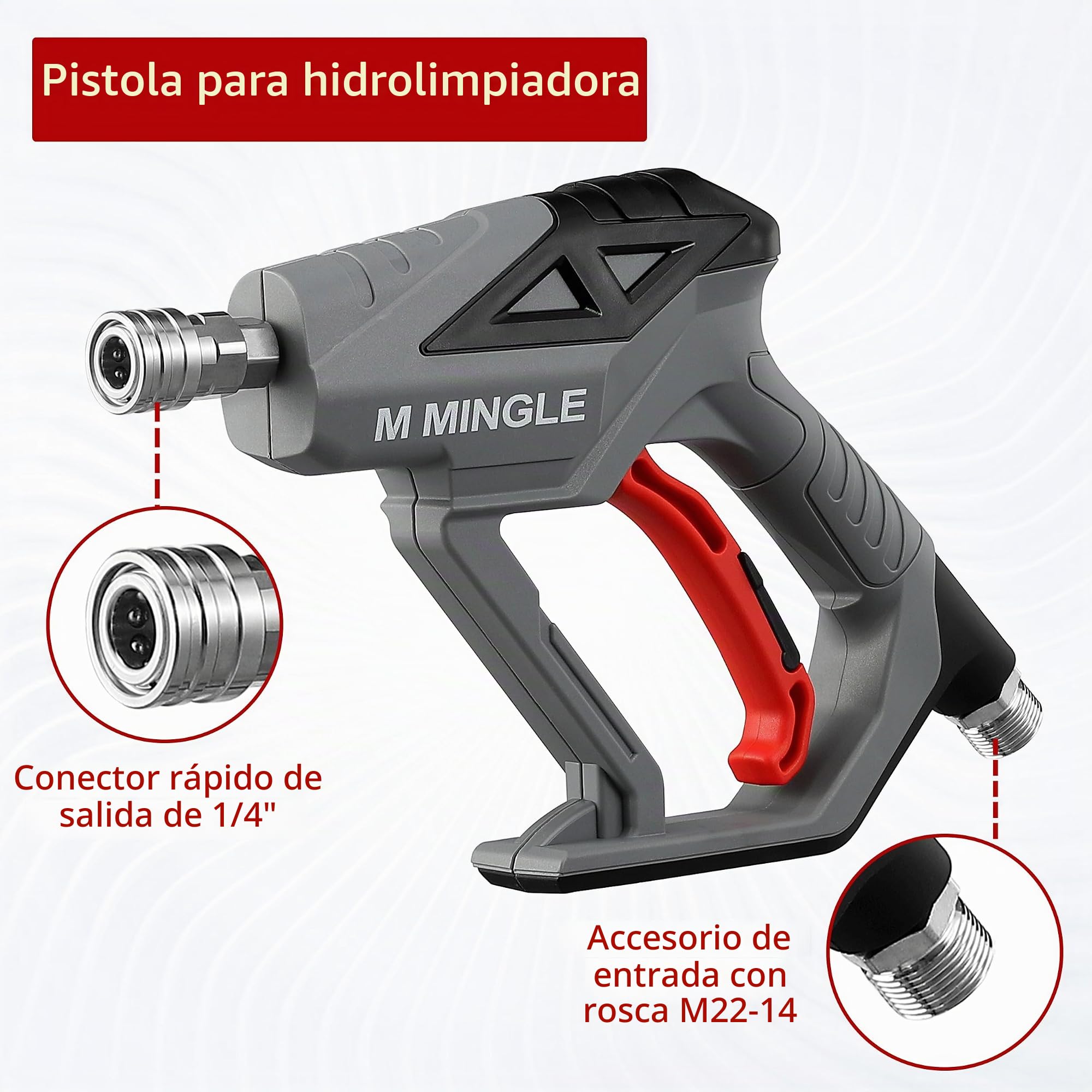 M MINGLE Pistola de lavado de espuma de nieve de alta presión, lavadora eléctrica de cañón de espuma de 4000 PSI con acoplamiento rápido de 1/4", con 5 puntas de boquilla de lavado a presión (1) litro