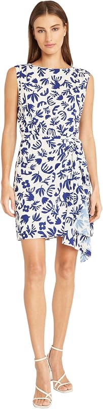 Mini vestido cruzado floral sin mangas para mujer | Detalle de cascada | Vestidos de verano para mujer