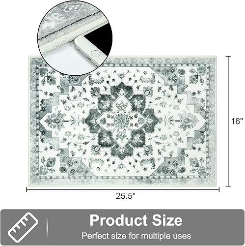 Miniatura 2 de Seavish Tapetes de baño pequeños antideslizantes de 18 x 26 pulgadas, color gris, oriental, retro, envejecidos, suaves y absorbentes, para baño,