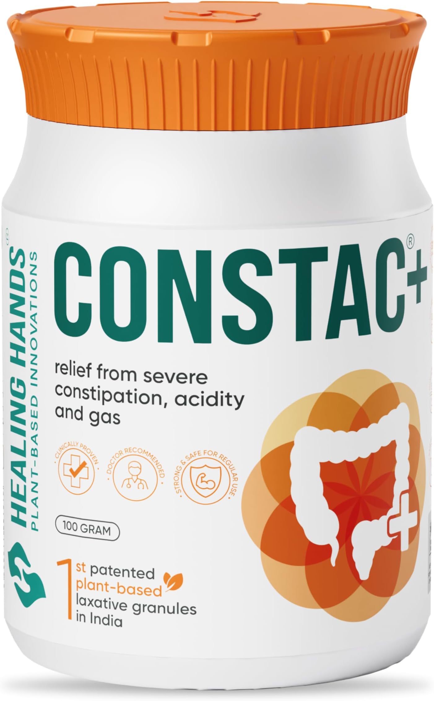 Healing Hands Constac Plus for Relief in Severe Constipation, Acidity and Gas, Plant Based Natural Constipation Solution, Clinically Proven, Herbal, Strong โ 100 gm (Granules)