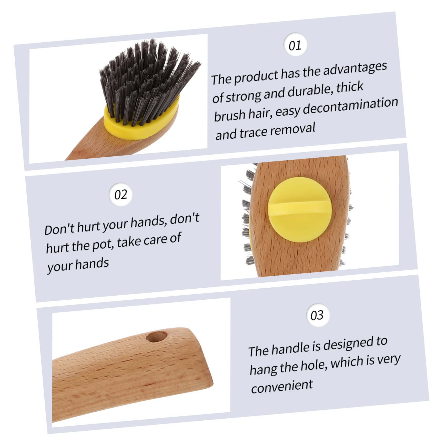 3 Piezas Cepillo de Cocina de Mango de Madera Cerdas Densas para Limpieza Eficaz de Ollas y Utensilios Práctico y Desmontable para Grasa y Suciedad Cocinas