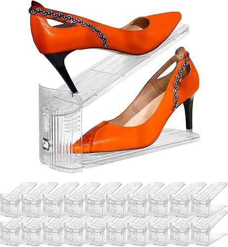 Organizador de ranuras para zapatos, 20 unidades ajustables de doble capa, soporte de almacenamiento con 50% de ahorro de espacio, transparente