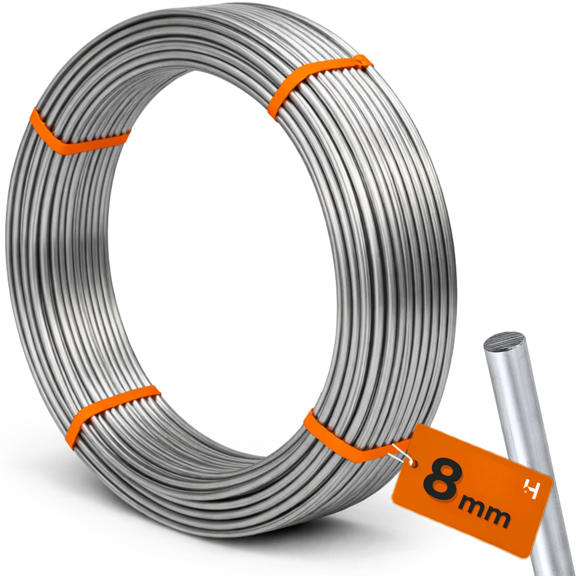 HausHeld® 100 metri di filo rotondo in alluminio fi 8 mm I filo di terra I protezione dai fulmini AlMgSi – al metro I leggero e flessibile