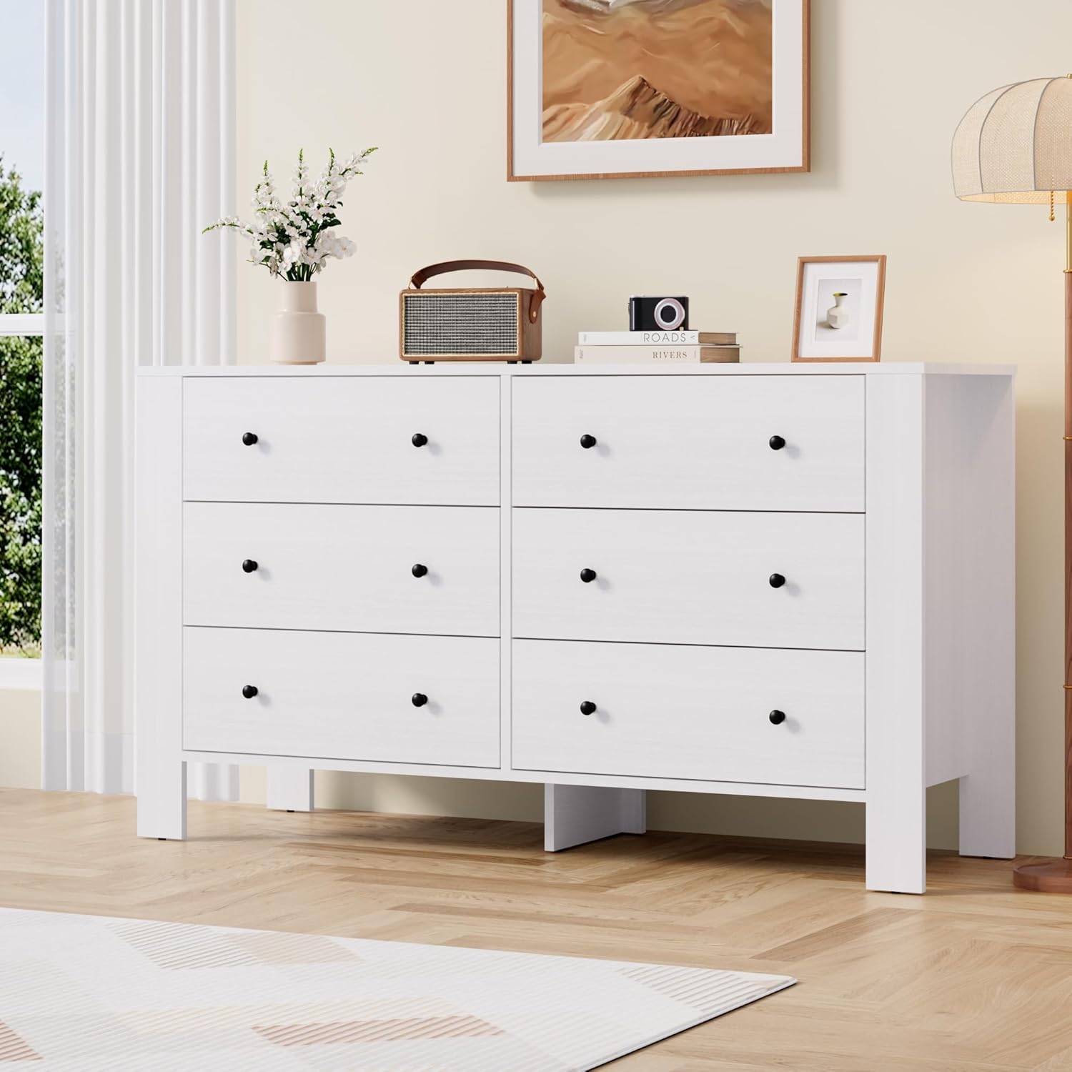Product image of GarveeHome White 6 Drawer Dresser for Bedroom, Modern Wide Dresser Organizer with Storage Drawers, Wooden Chests of Drawers for Bedroom, Entryway, Hallway, Home Office