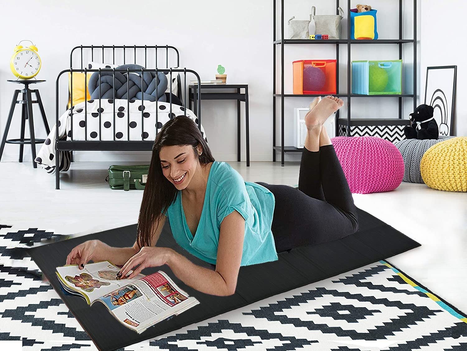 DAYISH Laminated Fabric Cushion Travel Mats Single Bed Mattress Light Weight-Durable-Foldable Soft Floor Mats with Pillow and Storage Bag For Train Bus Picnics and Outdoor Activities (180x65cm, Black) 4