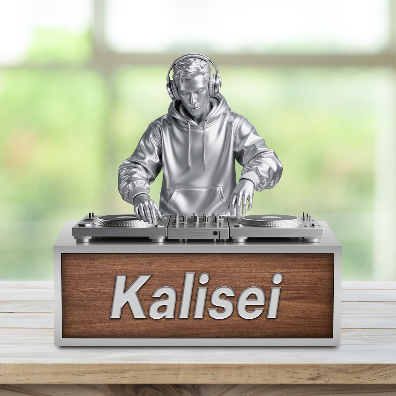Personalisiertes DJ-Schreibtisch-Ornament Musikstudio-Schreibtisch-Namensschild Maßgeschneiderte Name DJ-Sänger-Figur Kleinigkeit Musiker spielt Scheiben Schild Musikliebhaber Acryl-Plakette