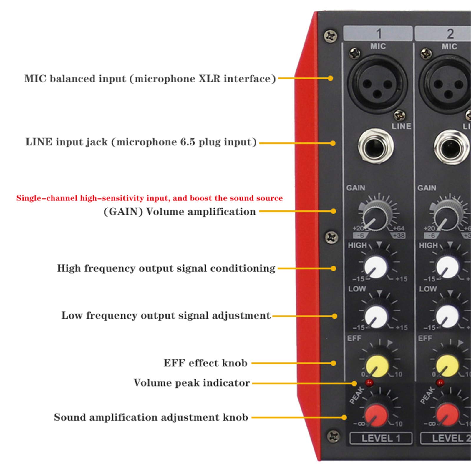 Studio-Mischpulte, Mini-USB-Schnittstellencontroller Familie KTV 4/6/8 Kanäle DJ-Audio-Mixer + 48-V-Stereo-Mixer Professioneller Bluetooth-Effekt-Mixer für kleine Bühnen,6 Way