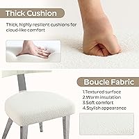 Vista 7 de Small Dining Table Set for 4, 36" Round Kitchen Table with 4 Teddy Boucle Dining Chairs, Tempered Glass Top with Metal Legs(White&Silver)