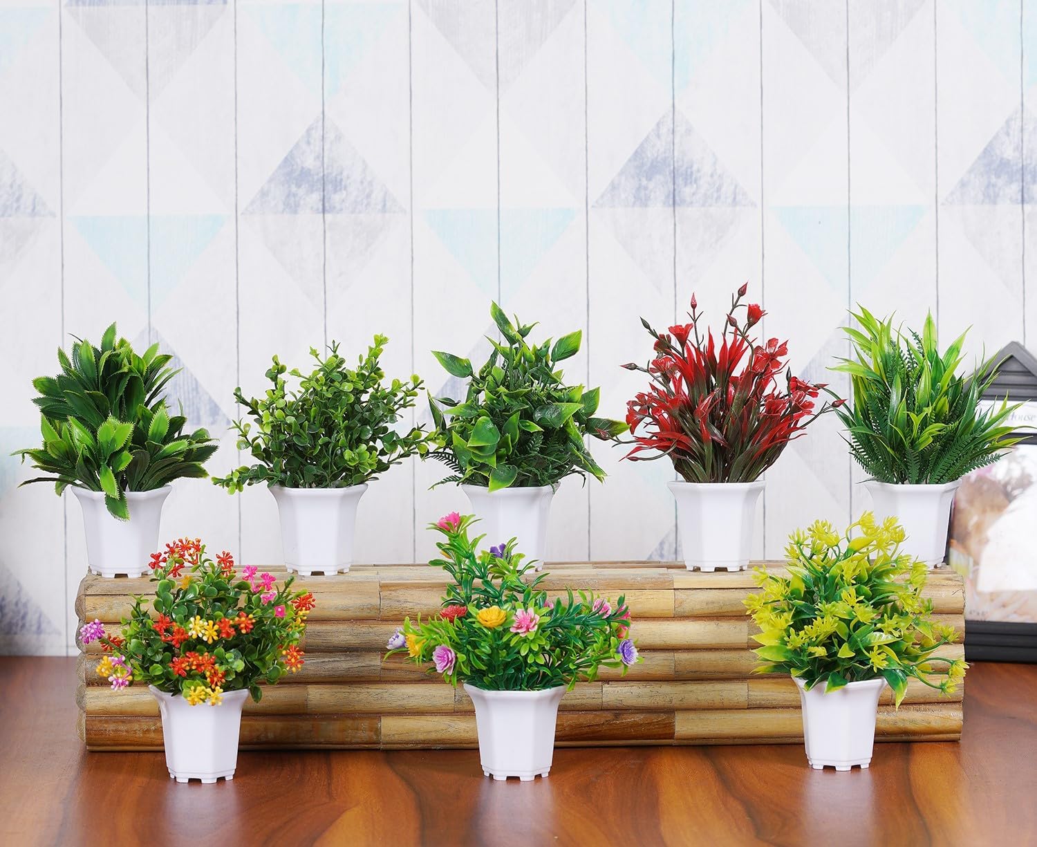 DekorlySmall Multicolour Artificial Plant with Pot Pack of 8 use to Decorate Home and Offices