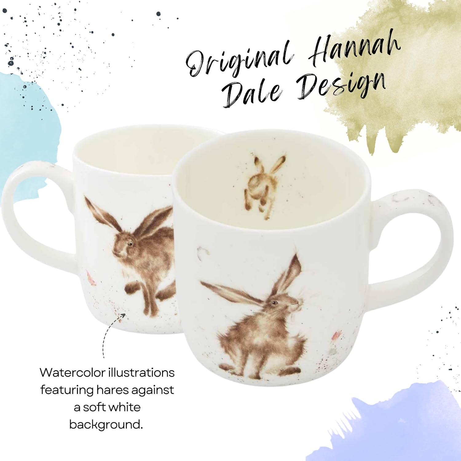 Portmeirion Royal Worcester Wrendale Designs 14oz Mug, Good Hare Day - Cottagecore Fine Bone China Mug for Animal Lovers - Dishwasher & Microwave Safe Ceramic Drinkware for Cozy Kitchen Occasions