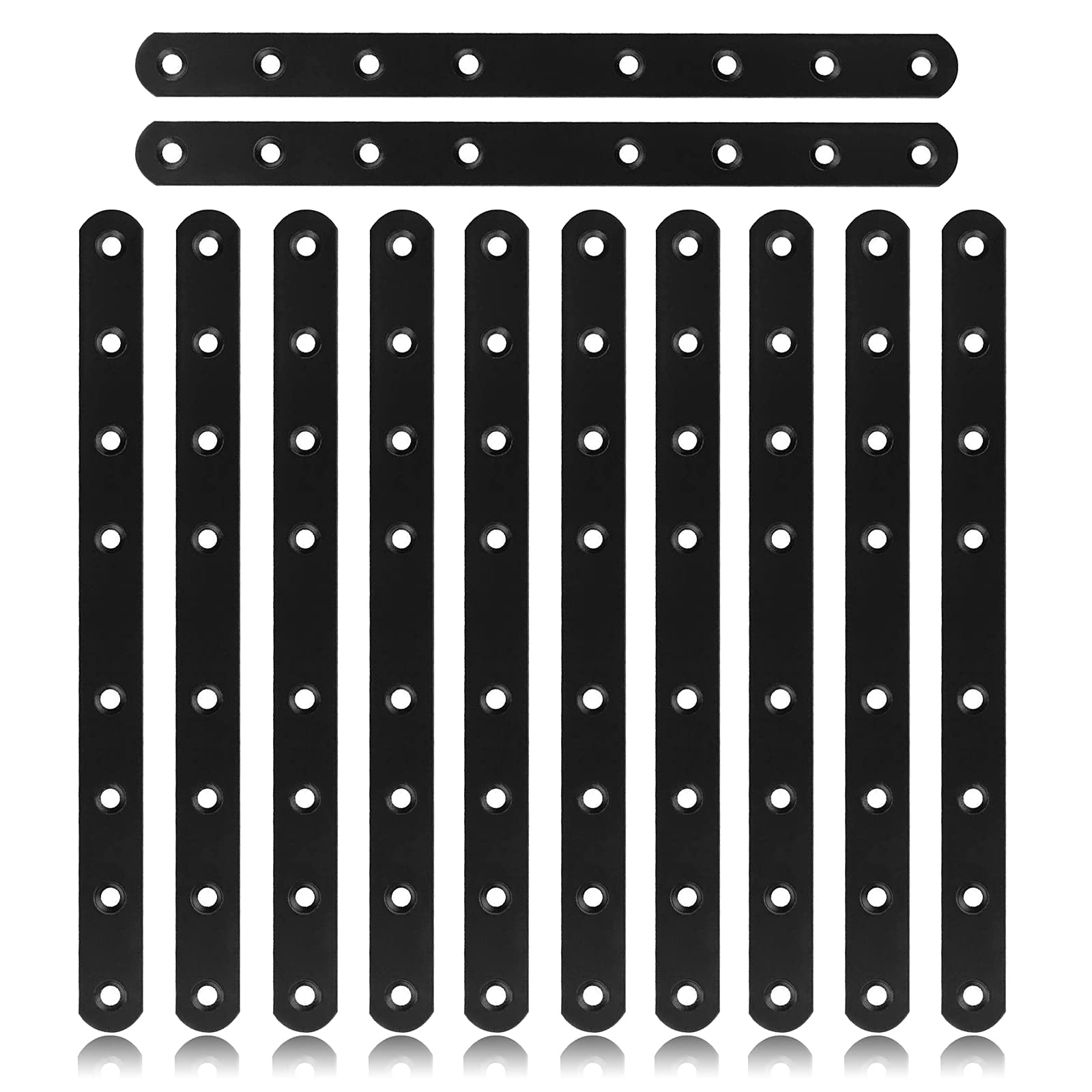 Lot de 12 supports plats et droits, 250 mm x 20 mm x 3 mm, en acier carbone pour réparation de meubles et projets de bois