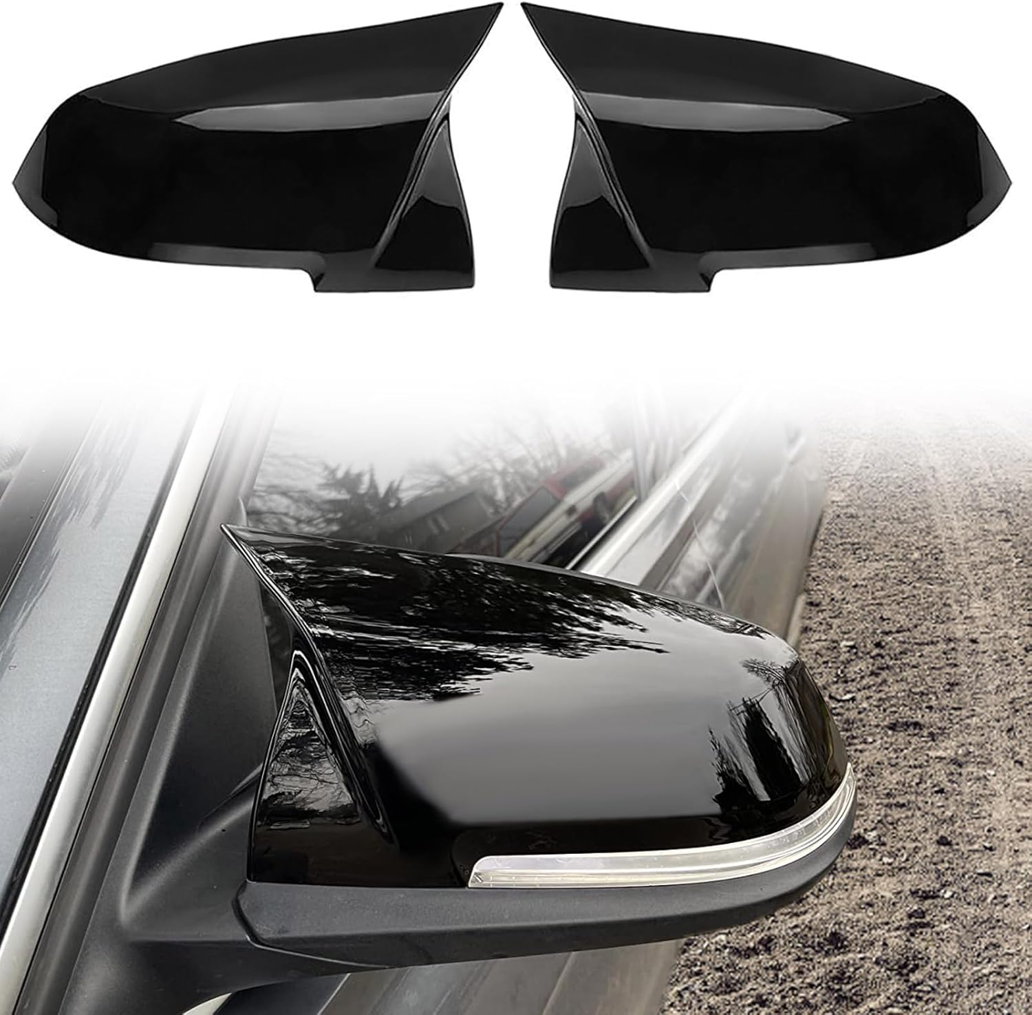 TOPUS Pair Side Mirror Cover Replacement for BMW 1 2 3 4 Series F20 F21 F23 F30 F31 F32 F33 F34 F36 F87 X1 E84 M2, Car Exterior Reversing Rear View Mirror Housing 51162222543 51162222544 Gloss Black