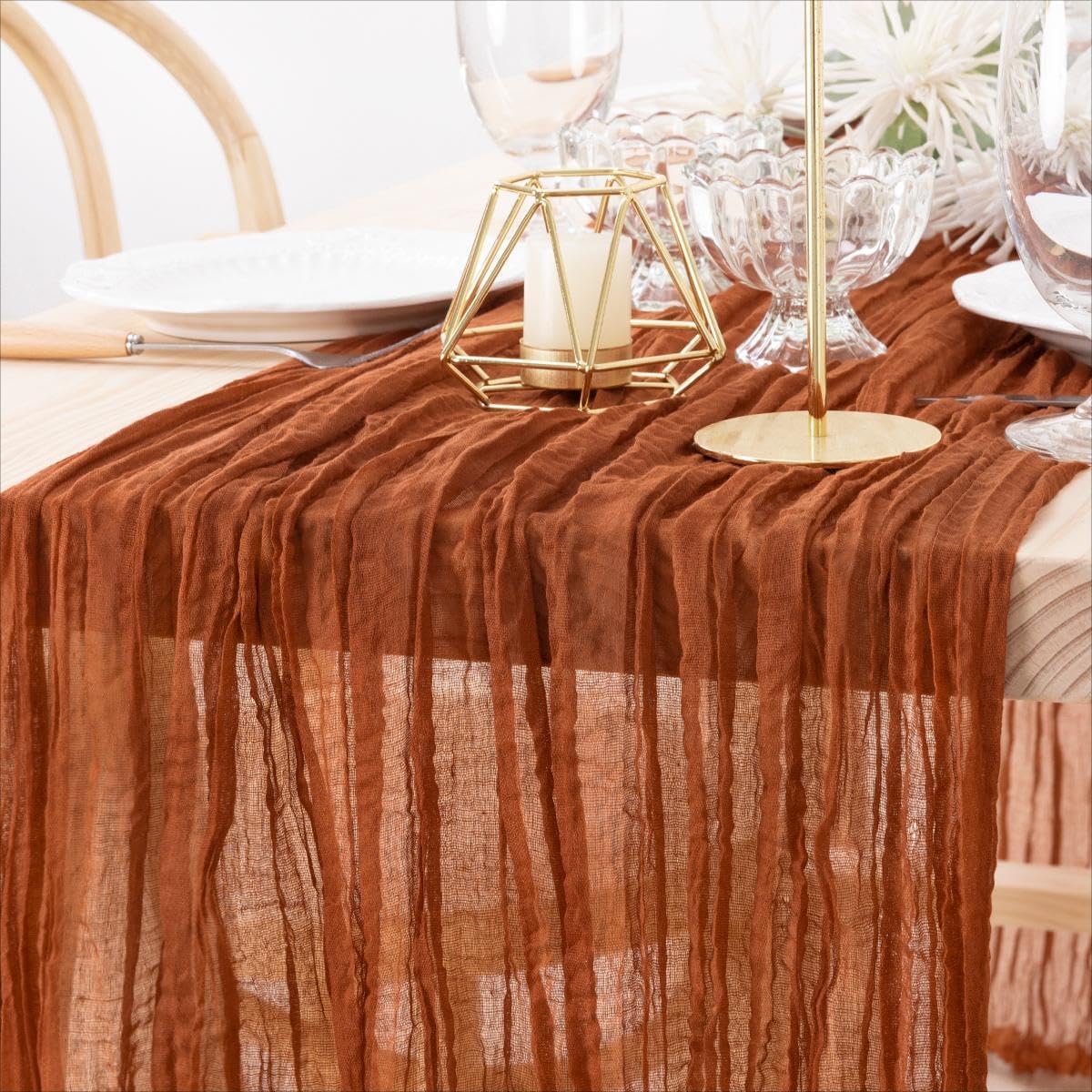 MLMW Tischläufer aus Seihtuch, 4,3 m, Gaze-Tischläufer, 89 x 43,2 cm, rustikaler Käsetuch, Tischläufer für Hochzeit, Babyparty, Geburtstag, Brautparty, Dekorationen, Terrakotta, 6 Stück