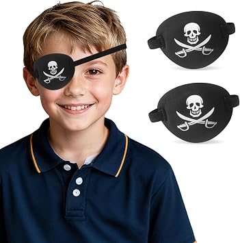 2pcs 3D Pirate Eye Patch, Soft Medical Eye Patches, Adjustable Amblyopia Lazy Eye Patches for Left or Right EyesBlack