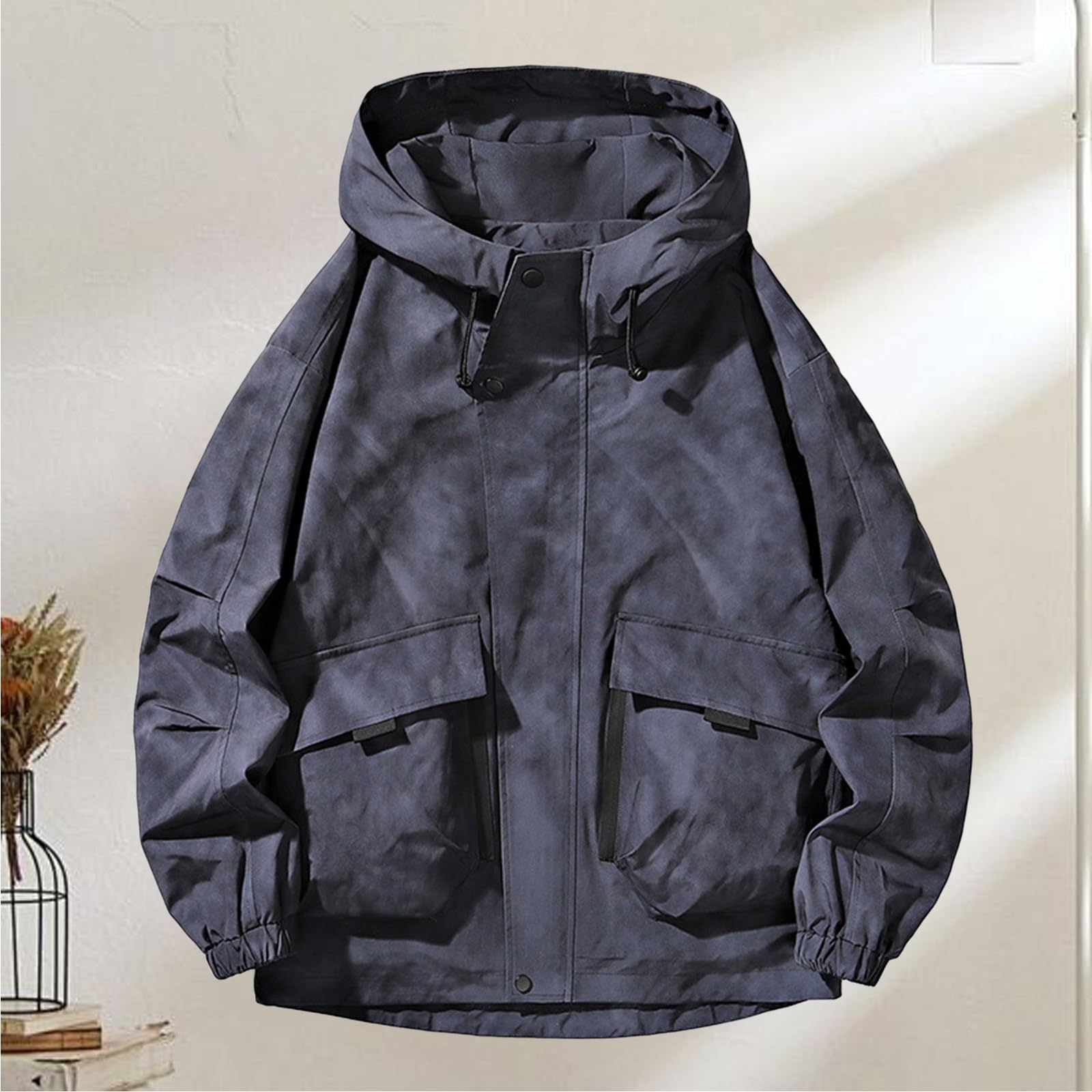 Giacca a vento da uomo, con cappuccio, giacca a vento con tasca | Giacca autunnale con chiusura lampo, giacca invernale, comoda giacca per attività all'aperto, in softshell