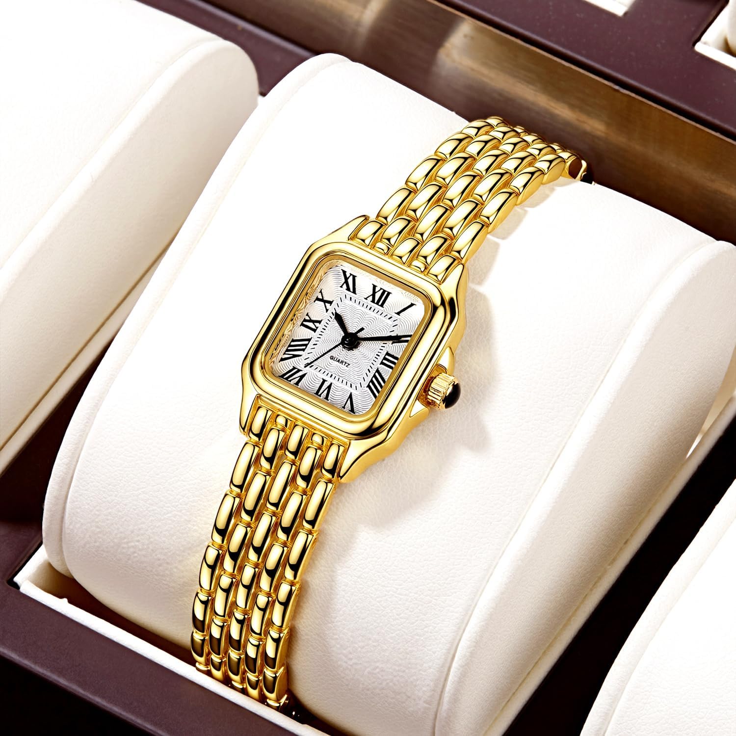 BESTKANG Watches for Women Vintage Square Classic Luxury Watch with Roman Numerals Dial Gold Silver Two-Tone Stainless Steel Band Elegant Dress Women's Wrist Watch - Image 4