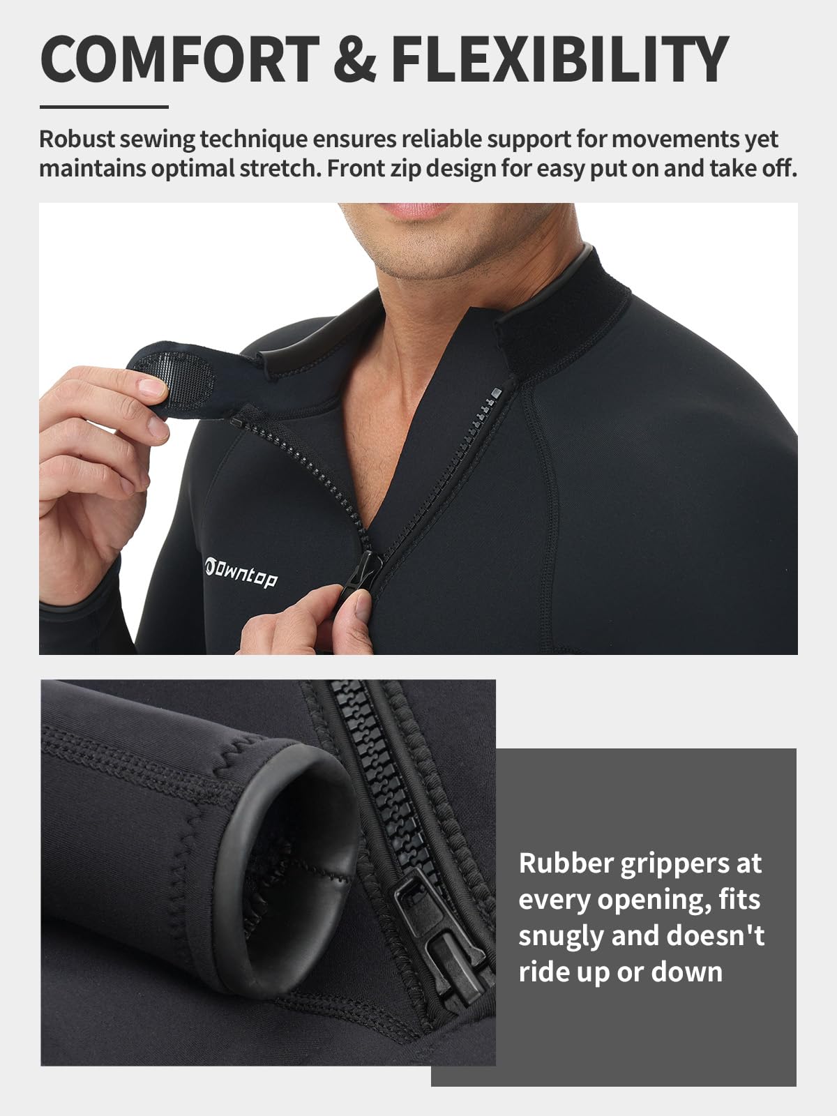 Owntop Męski Damski Wetsuit 3mm - Pełne Kombinezony Do Nurkowania Z Zamkiem Z Przodu, Termiczna Pełna Długość Skóry Do Nurkowania Z Rozciągliwego Neoprenu Dla Surfingu Snorkelingu