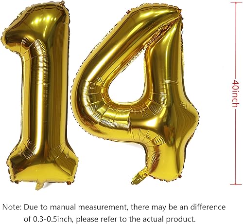 Miniatura 2 de Globos digitales dorados de 40 pulgadas, con número 14, globos de helio para decoraciones de fiesta de cumpleaños y suministros, decoración de