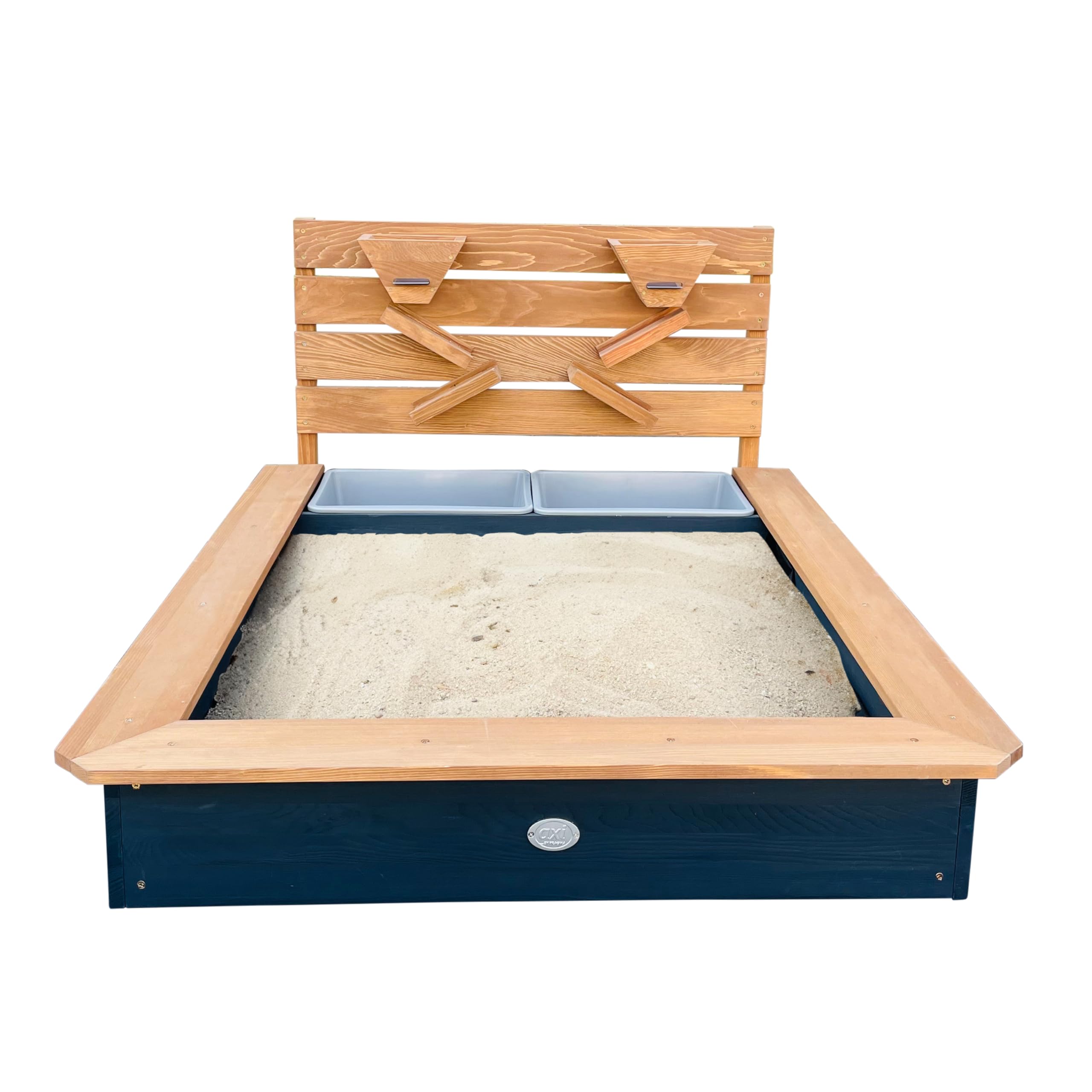 Axi Lina Bac À Sable en Bois, Bac À Sable avec Bassin Et Paroi De Jeu - 114 X 91 X 58 Cm| Bac À Sable avec Paroi De Jeu Équipée D'Entonnoirs Et De Tablettes | Livré avec Couverture Toile De Fond