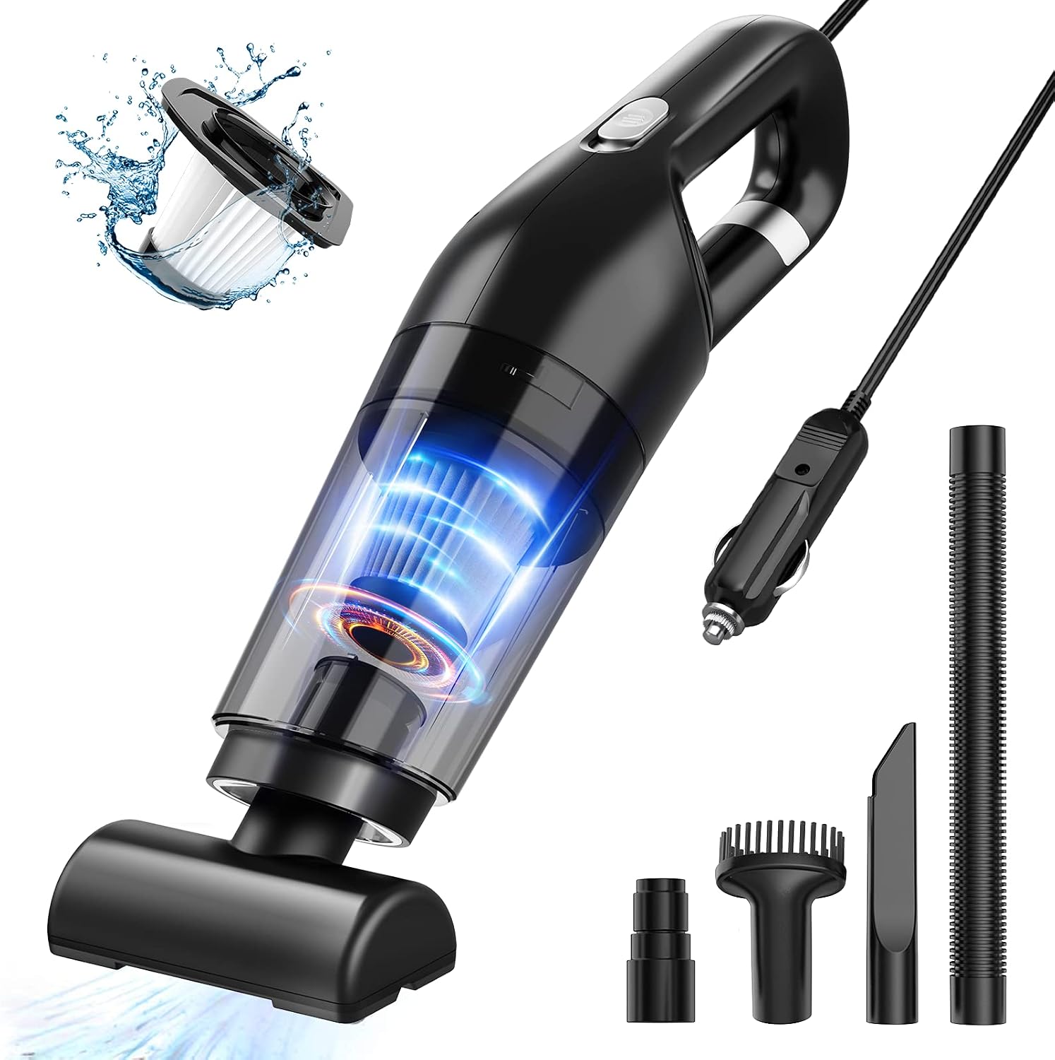 helloleiboo Portable Car Vacuum Cleaner High Power with 4 Attachments, 16.4 Ft Cord 12V Vacuum for Car Detailing Interior Cleaning