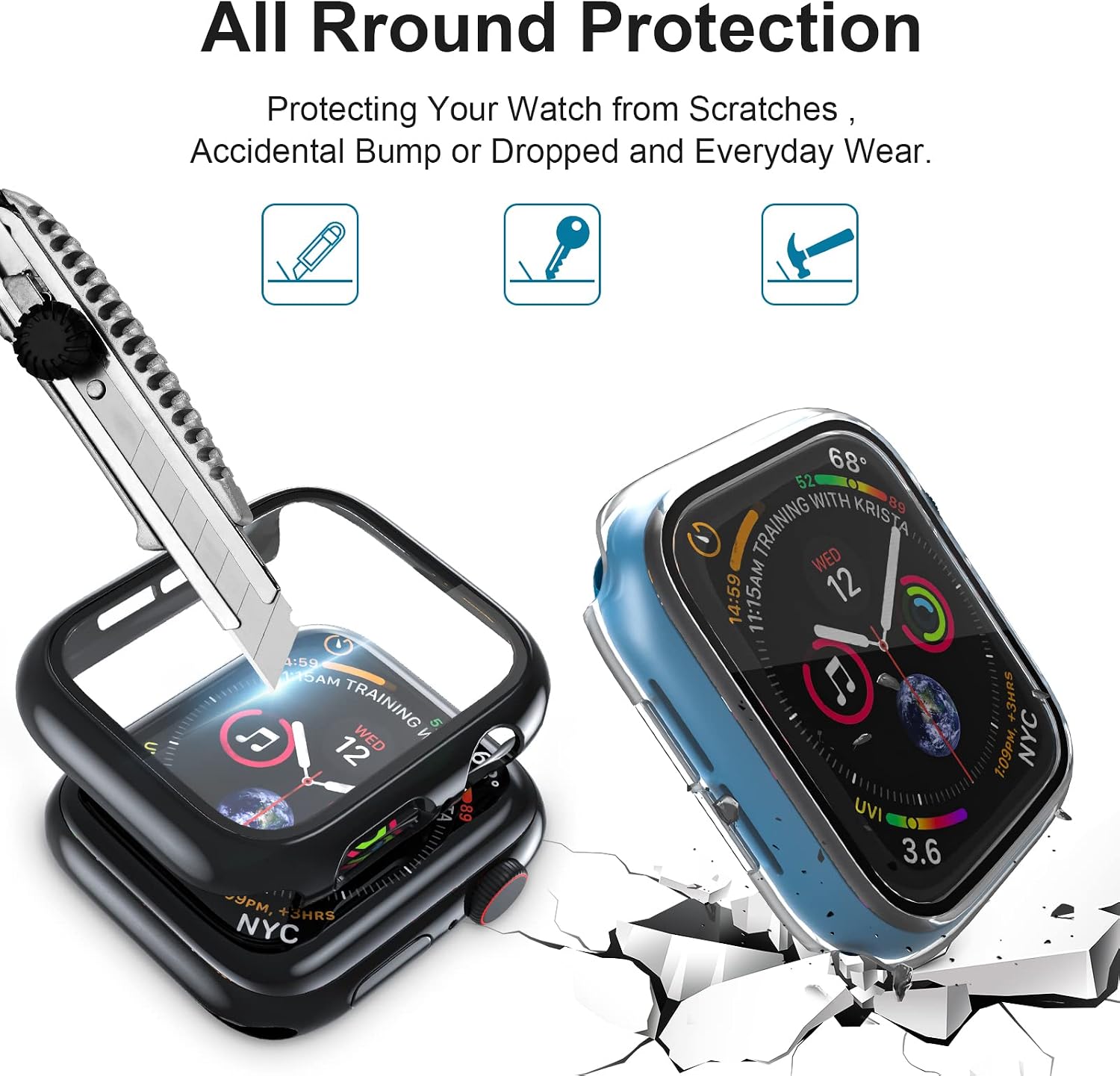 [2 Pack] Hard PC Case Compatible with Apple Watch 38mm Series 3/2/1 Watch Screen Protector 38mm Watch Cover Built in Tempered Glass Ultra-Thin Hard PC Case for Women Men(Black+Clear)