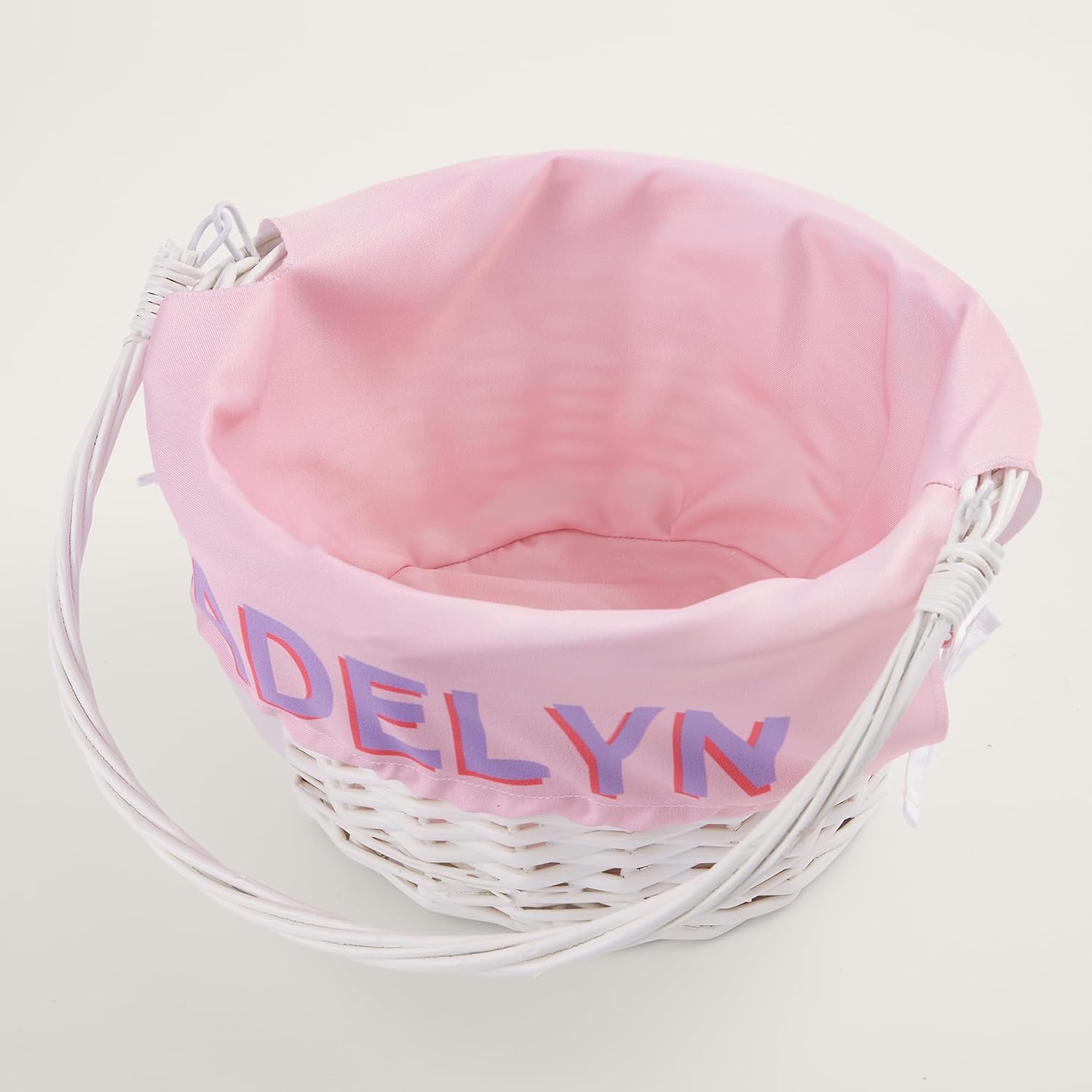 Personalization Universe Custom Shadow Name Embroidered White Easter Basket with Folding Handle – Personalized Easter Basket for Kids – Decorative Storage & Holiday Gift