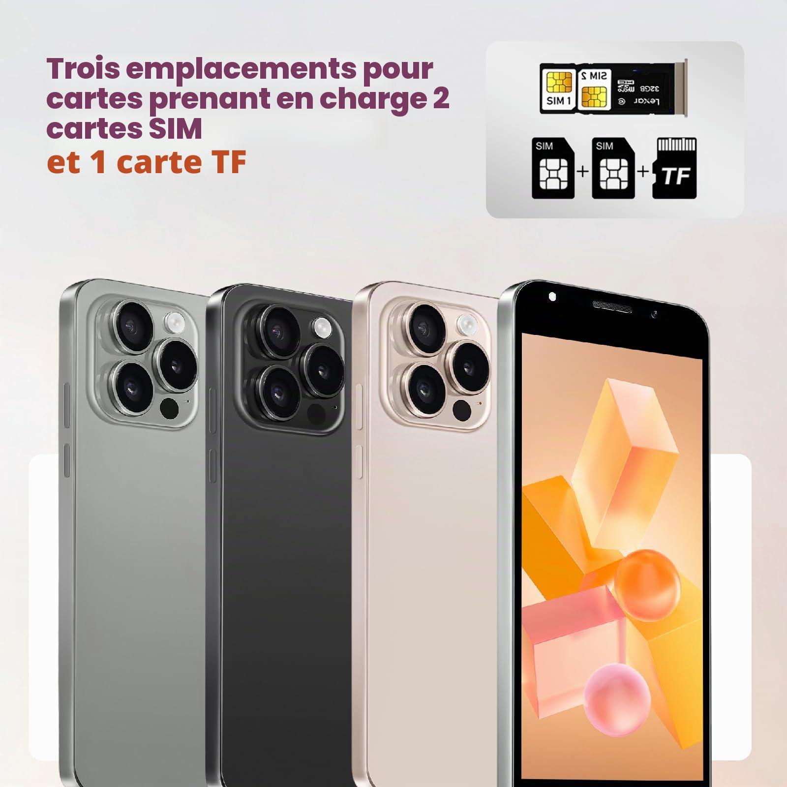 Téléphone sans contrat, réseau 4G téléphone Android, écran 5.0 ", 2gb RAM + 16gb ROM/TF 128gb, Double Sim, Double caméra, pour Les utilisateurs débutants