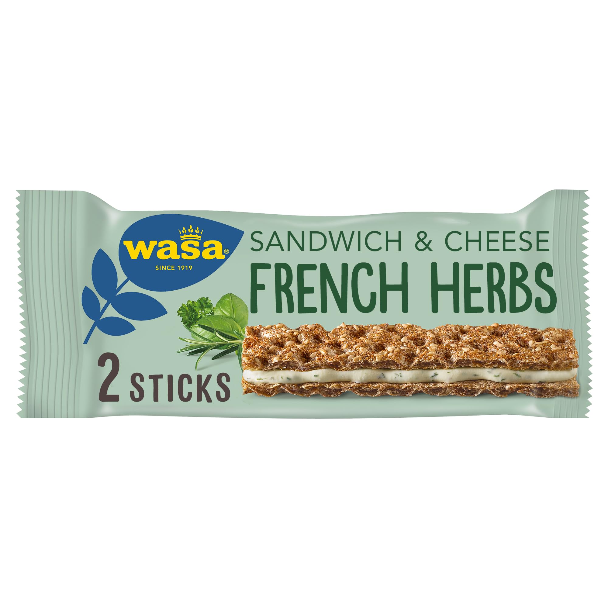 Wasa Knäckebrot Sandwich Cheese & French Herbs 30g I Knäckebrot-Snack aus Roggenvollkorn mit einer Füllung aus Käse & französischen Kräutern, je 2 Sticks, Perfekt für unterwegs