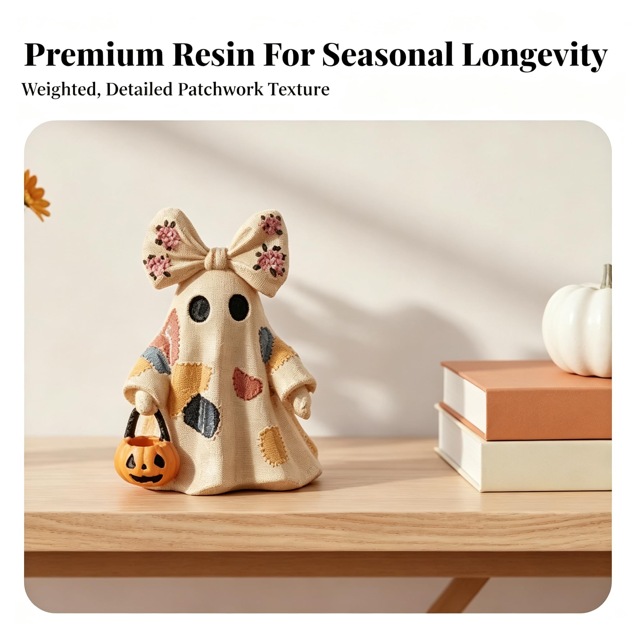 Linterna de Calabaza de Patchwork 10 cm, Centro de Mesa de Halloween