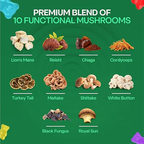 Miniatura 7 de BIO VITALICA Gomitas de hongos  Gomitas de melena de león para adultos con 10  Mezcla de hongos complejo Reishi, Chaga, Cordyceps, cola de pavo y