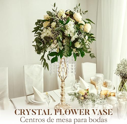 Miniatura 5 de 12 Piezas Centros de Mesa Dorados de 21.7 Pulgadas de Alto para Mesa de Boda - Floreros Dorados de Metal para Centros de Mesa para Recepción de Boda
