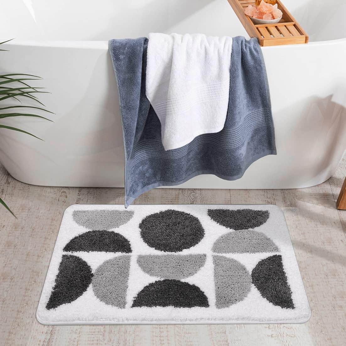 Uphome Abstract Bathroom Rugs Gray and White NonSlip Bath