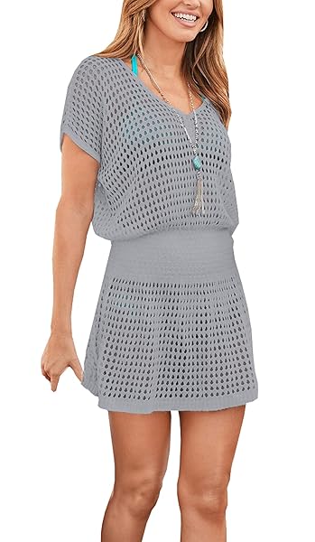 Wander Agio Womens Beach Tops Sexy Knit Cover Dresses Bikini Cover-ups Nets Short Skirt