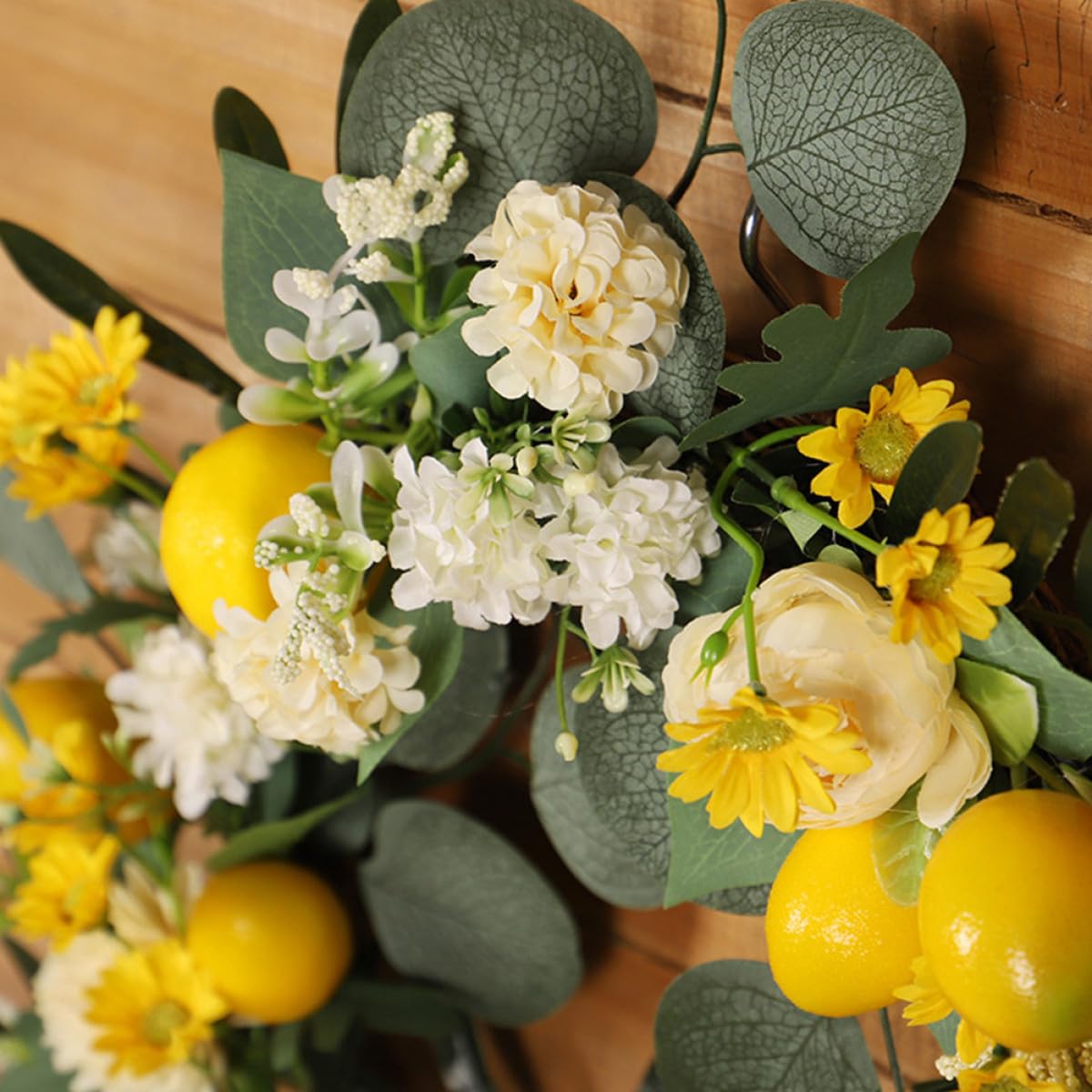 Sommerkranz aus Echtfaserblumen Hängender Türkranz für Haustür Frühling Zitronendekoration Künstlicher Blumenkranz aus Hochwertigem Material