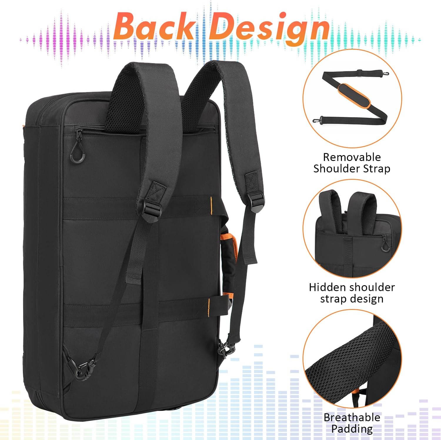 DJ Controller Case for DDJ-FLX4/ 200/400/SR2/REV1 Numark Party Mix 2/Mixtrack Platinum FX with 15.6" Laptop Compartment, DJ Controller Bag with Thick EVA Padding, Black+Orange - Image 5