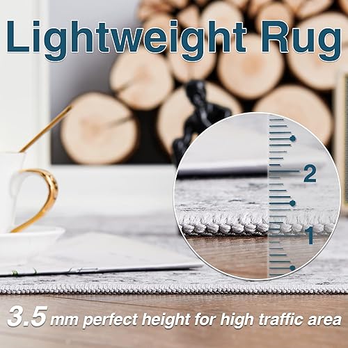 Miniatura 6 de jinchan Alfombra de área lavable de 3 x 5 pies, alfombra vintage envejecida, alfombra gris para entrada interior, alfombra delgada plegable gris