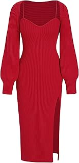 2 Piece Sweater Dresses for Women Winter Slit Long Sleeve Womens Midi Dress Pullover Bodycon Wedding Guest Outfits - Buy now