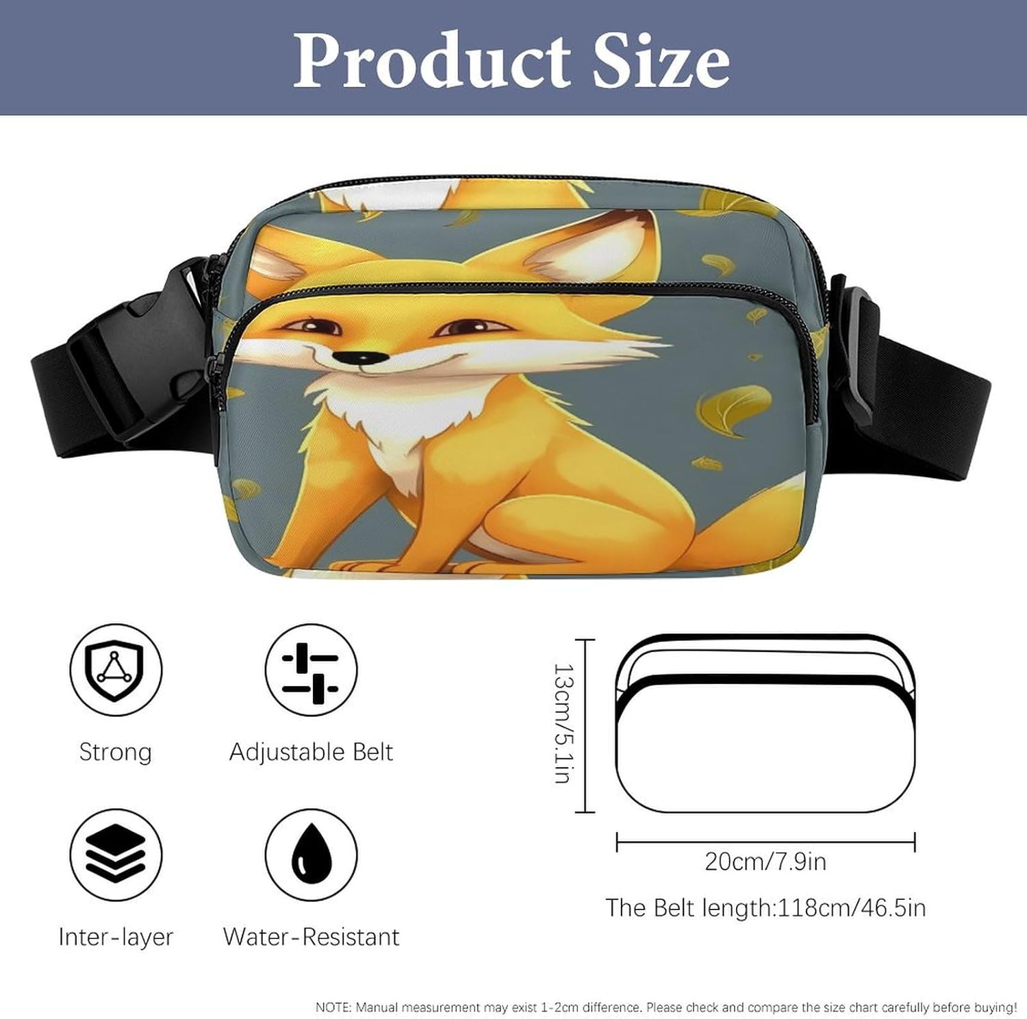 Yellow Fox Fanny Pack Belt Bag with Adjustable Strap Fashion Waist Bag for Outdoor Sports Hiking