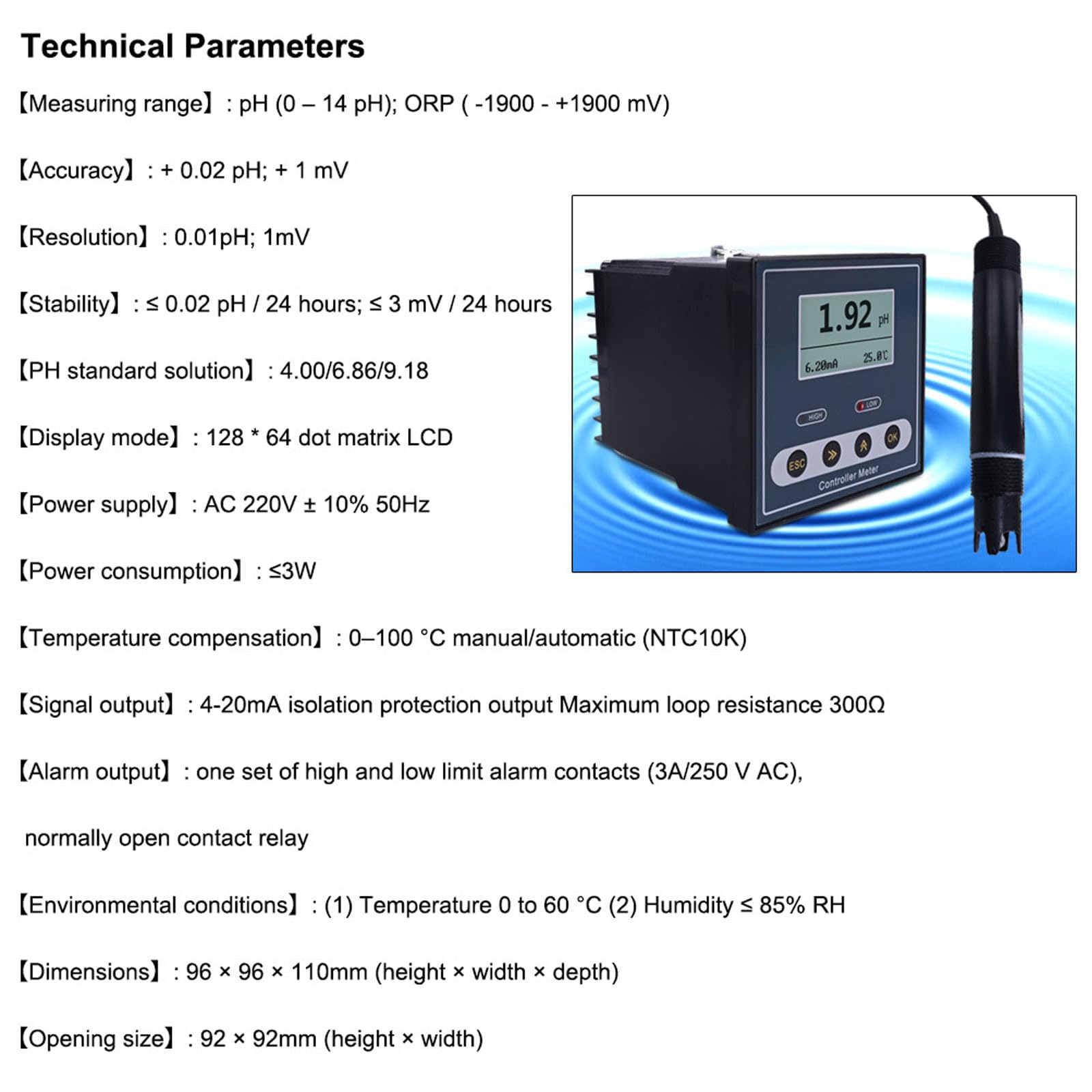 Moniteur de qualité de l'eau, pH/ORP mètre avec écran LCD, précision du pH ± 0,02, plage de mesure du pH de 0 à 14, étalonnage automatique pour les tests environnementaux et chimiques