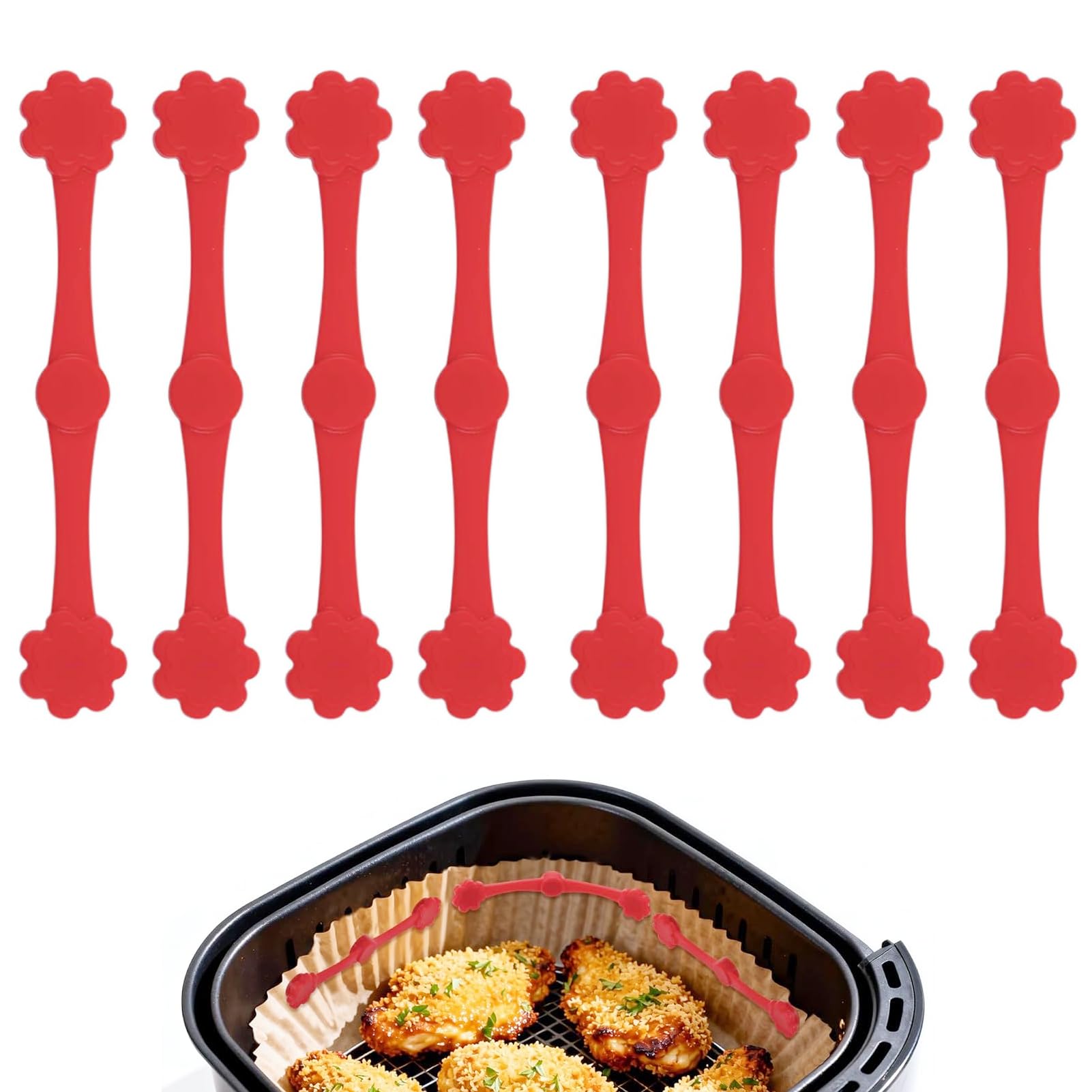 Zocipro 8pcs Air Fryer Magnets 12cm, Silicone Heat-Resistant Magnets for Parchment Paper & Liners, Prevent Paper from Burning, Air Fryer Accessories for All Baskets, Red