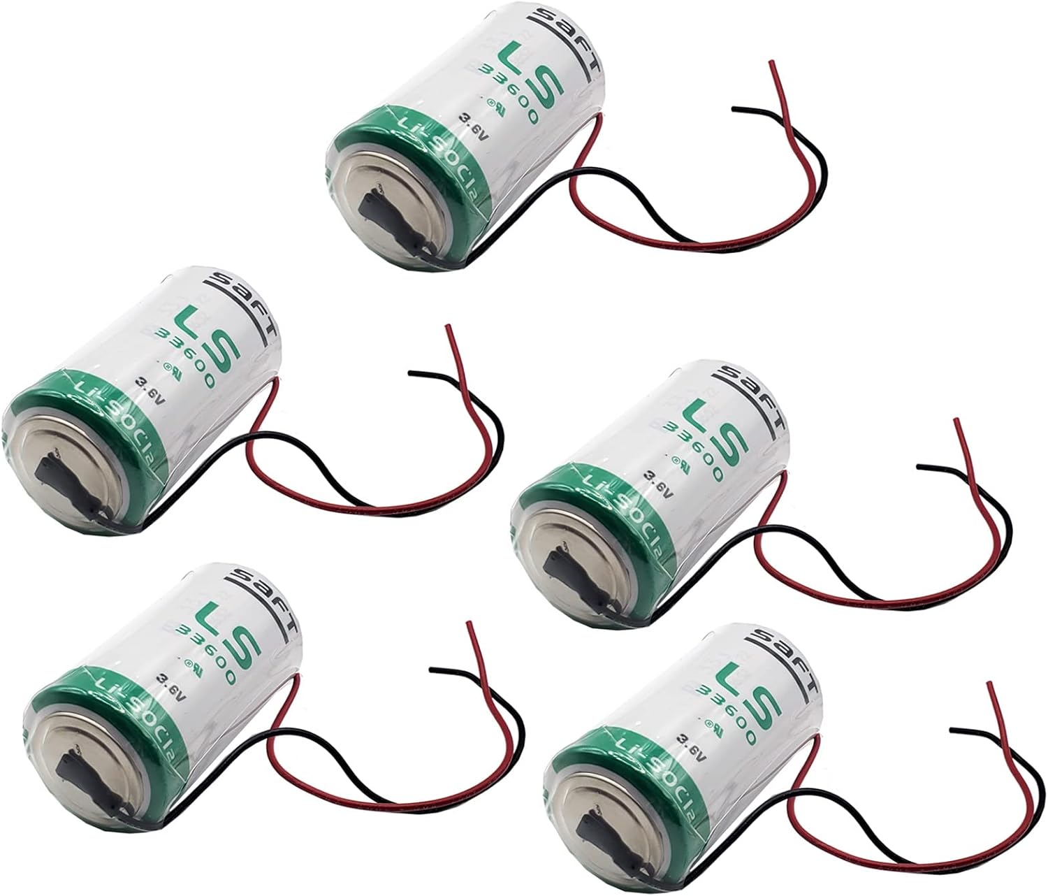 5x SAFT LS33600_WIRE D 3.6V 1700mAh Lithium Battery for Patient Monitoring, Oxygen Concentrators, RFID Tracking, Asset Tracking, Theft Prevention, Locator Beacons, Data Collection SAFT MFG PN 700071
