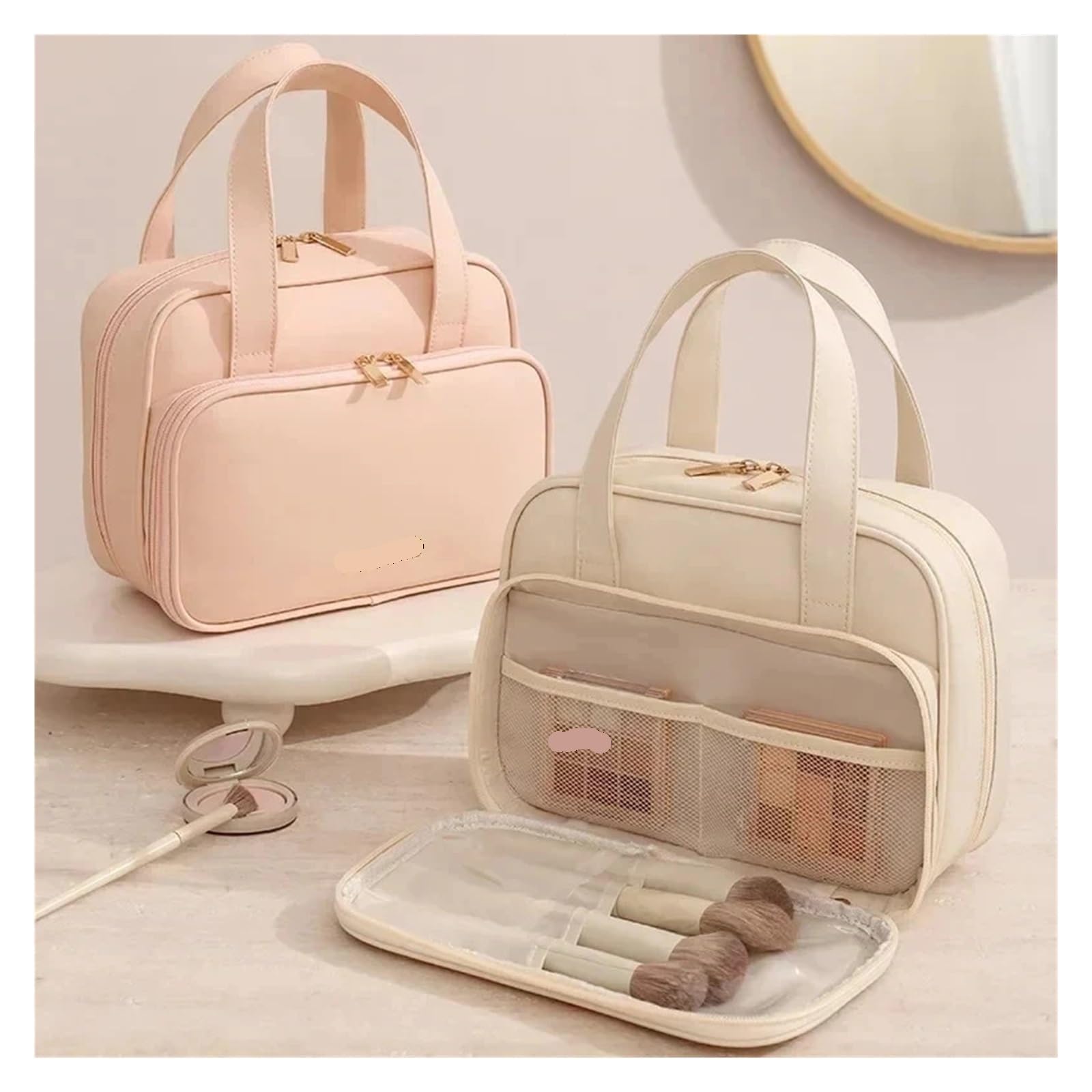Bolsa Maquillaje Bolsa de Maquillaje portátil Multicolor, Organizador de Viaje de Mano de Gran Capacidad, Bolso de Viaje Impermeable Multifuncional