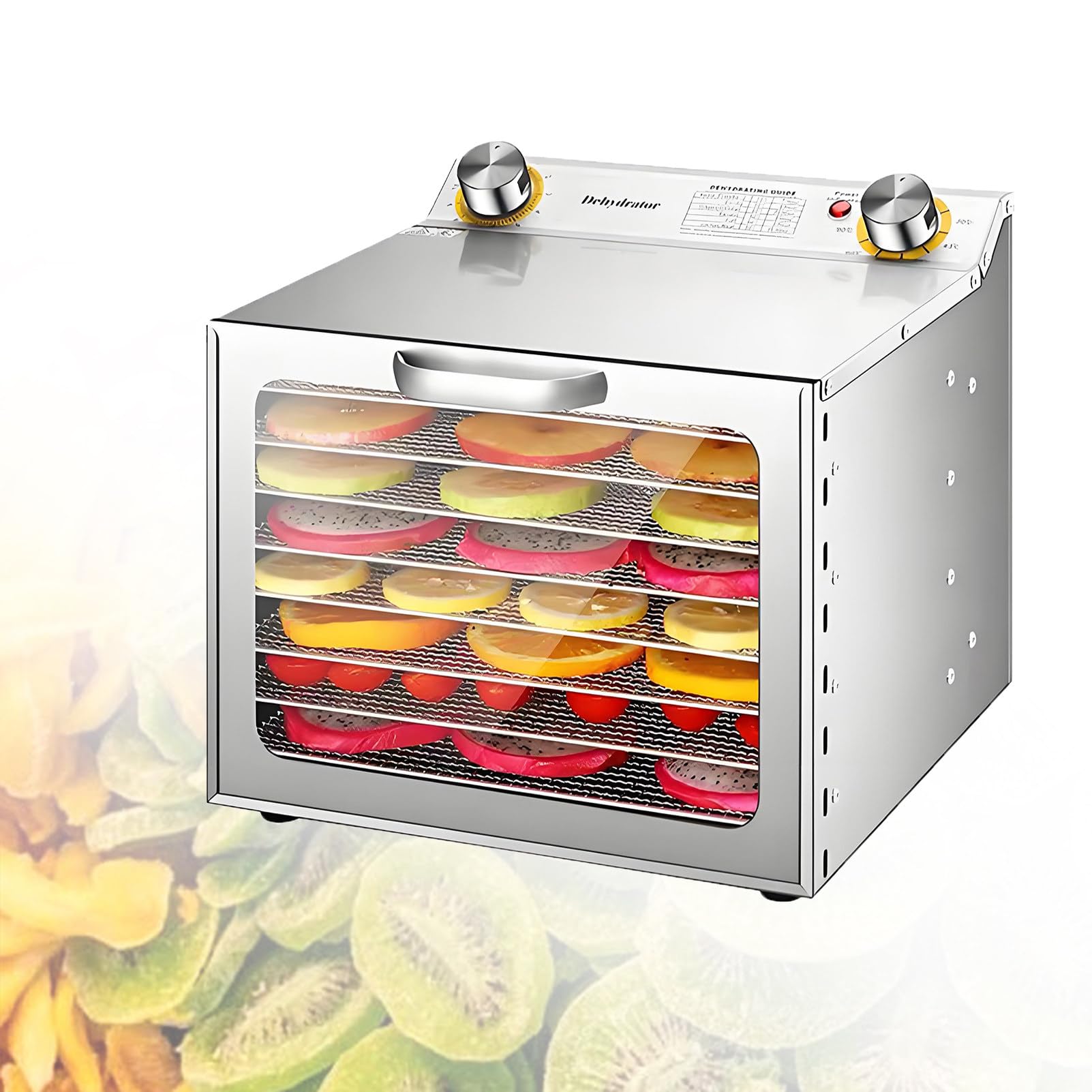 Liofilizator do Owoców 400 W/800 W Suszarka do Żywności z Timerem 0-12 Godzin Regulacją Temperatury 30-90°C Wyjmowana Tacka do Suszenia Owoców Mięsa Suszonych Warzyw Przysmaków 8-layer