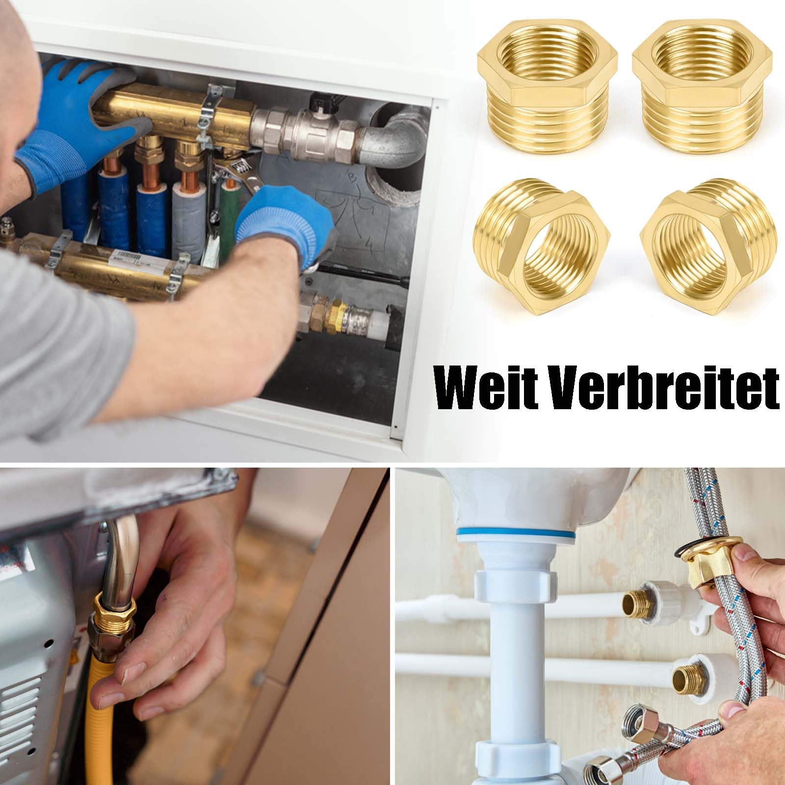 Reduzierung 1/2 Auf 3/8 – 4 Stück Edelstahl, Inkl. Dichtband, AG 20 Mm Auf IG 16 Mm, Für Wasser & Luft